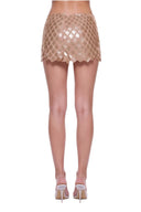 Serica hand-painted mini skirt in Metallic Gold, back view