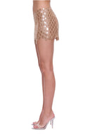 Serica hand-painted mini skirt in Metallic Gold, side view