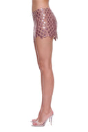 Serica hand-painted mini skirt in Metallic Rose, side view