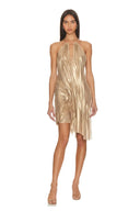 Silver Moon metallic chain-halter wetlook midi dress, alternate full-length view