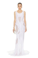 White Two Strap Wetlook Love Gown, full front view showing the scoop neckline, sheer mesh panels and train