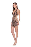 Zyra hand-painted dragon-scale V-neck mini dress in Metallic Black, three-quarter front view