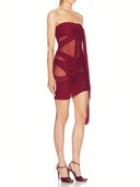 Votive Offering Wet Look Strapless Mini Dress in Burgundy – Left Side View, Figure-Flattering Silhouette – LOOKE GARMENT