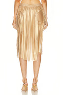 Metallic Gold Wetlook Midi Skirt Set back view, pre-order luxury two-piece – LOOKE GARMENT