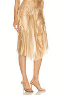 Metallic Gold Wetlook Midi Skirt Set left side view, bold elegant party outfit – LOOKE GARMENT