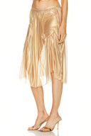 Metallic Gold Wetlook Midi Skirt Set right side view, shimmering metallic fabric – LOOKE GARMENT