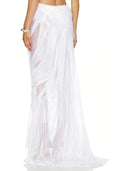 Metallic White Wetlook Hi-Low Long Skirt – Back View, Built-In Shorts Lining – LOOKE GARMENT