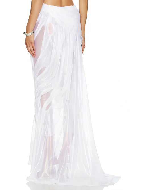 Wet Look Hi-Low Skirt Back View - Long Skirt with Attached Shorts