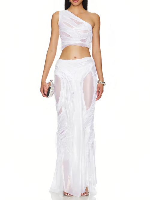 Wetlook Long Skirt Two-Piece Set