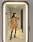 Bella Wetlook Mini Dress in Metallic Gold – Front View, Glamorous Made-to-Order Mini Dress – LOOKE GARMENT