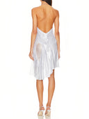 Metallic Silver Moon Wetlook Midi Dress back view, adjustable halter neck – LOOKE GARMENT