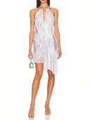 Metallic Silver Moon Wetlook Midi Dress front view, bold glamorous party dress – LOOKE GARMENT