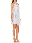 Metallic Silver Moon Wetlook Midi Dress left side view, wet look shimmering fabric – LOOKE GARMENT