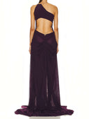 Venus Wet Look Dress in Modena – Back View, Handcrafted Gold Jewelry and Fabric Drape – LOOKE GARMENT