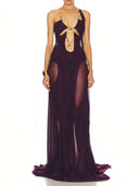 Venus Wet Look Dress in Modena – Front View, Sea Shell and Trident Pendant Detail – LOOKE GARMENT