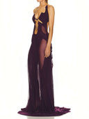 Venus Wet Look Dress in Modena – Right Side View, Sheer Fabric Flow and Gold Detail – LOOKE GARMENT