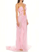 Venus Wet Look Dress in Light Pink – Left Side View, Sheer Semi-Transparent Fabric Drape – LOOKE GARMENT