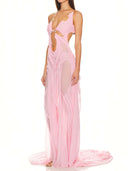 Venus Wet Look Dress in Light Pink – Right Side View, Gold Chain and Crystal Embellishment – LOOKE GARMENT
