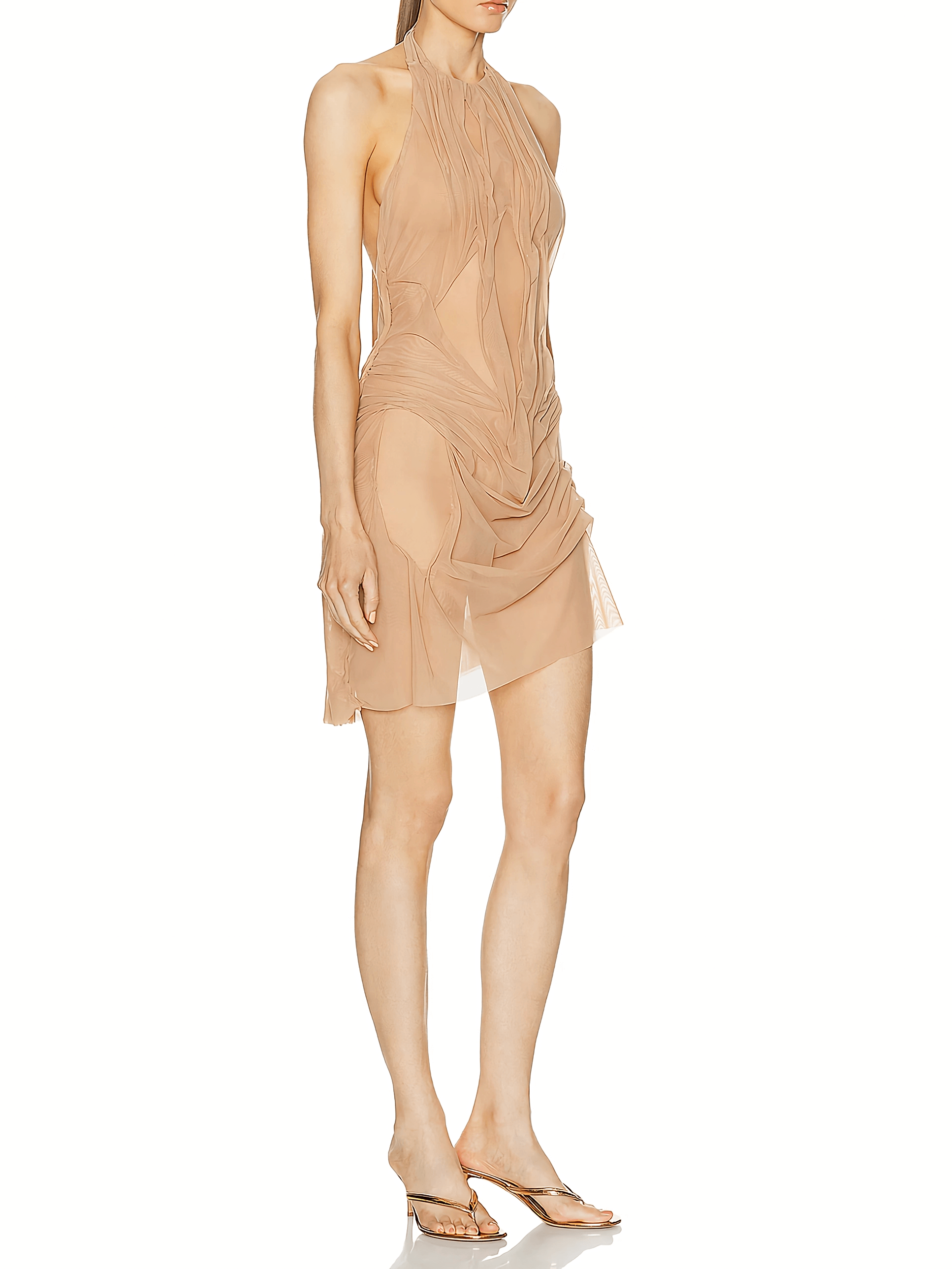 sheer wet dress Wet Look & Sheer Mesh Dress with Keyhole