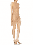 Bella Wet Look Mini Dress in Nude – Left Side View, Sheer Semi-Transparent Fabric – LOOKE GARMENT