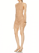 Bella Wet Look Mini Dress in Nude – Right Side View, Form-Fitting Wet Look Finish – LOOKE GARMENT