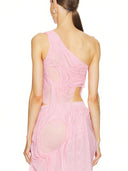 One-Shoulder Wetlook Crop Top in Light Pink – Back View, Pull-On Styling – LOOKE GARMENT