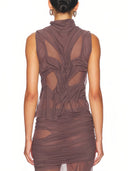 Brown Wetlook High Neck Mockneck Top – Back View, Pull-On Styling – LOOKE GARMENT