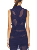 Navy Wetlook High Neck Mockneck Top – Back View, Pull-On Styling – LOOKE GARMENT
