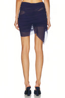 Navy Wetlook Semi-Sheer Mini Skirt – Back View, Pull-On Styling – LOOKE GARMENT