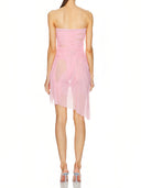 Light Pink Wetlook Strapless Midi Dress back view, elegant strapless design – LOOKE GARMENT