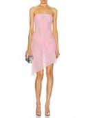 Light Pink Wetlook Strapless Midi Dress front view, handcrafted luxury midi dress – LOOKE GARMENT