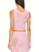 Light Pink Wetlook Two-Strap Crop Top – Back View, Open Back Design – LOOKE GARMENT