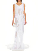 White Long Two Strap Wetlook Gown front view, sustainable couture evening gown – LOOKE GARMENT