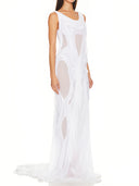 White Long Two Strap Wetlook Gown left side view, scoop neckline and strap detail – LOOKE GARMENT