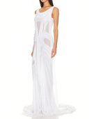 White Long Two Strap Wetlook Gown right side view, handcrafted luxury gown – LOOKE GARMENT